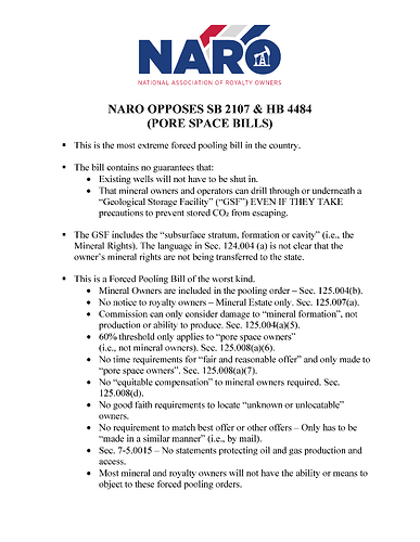 Talking Points - NARO Opposes SB2107 & HB4484 Pore Space Bills